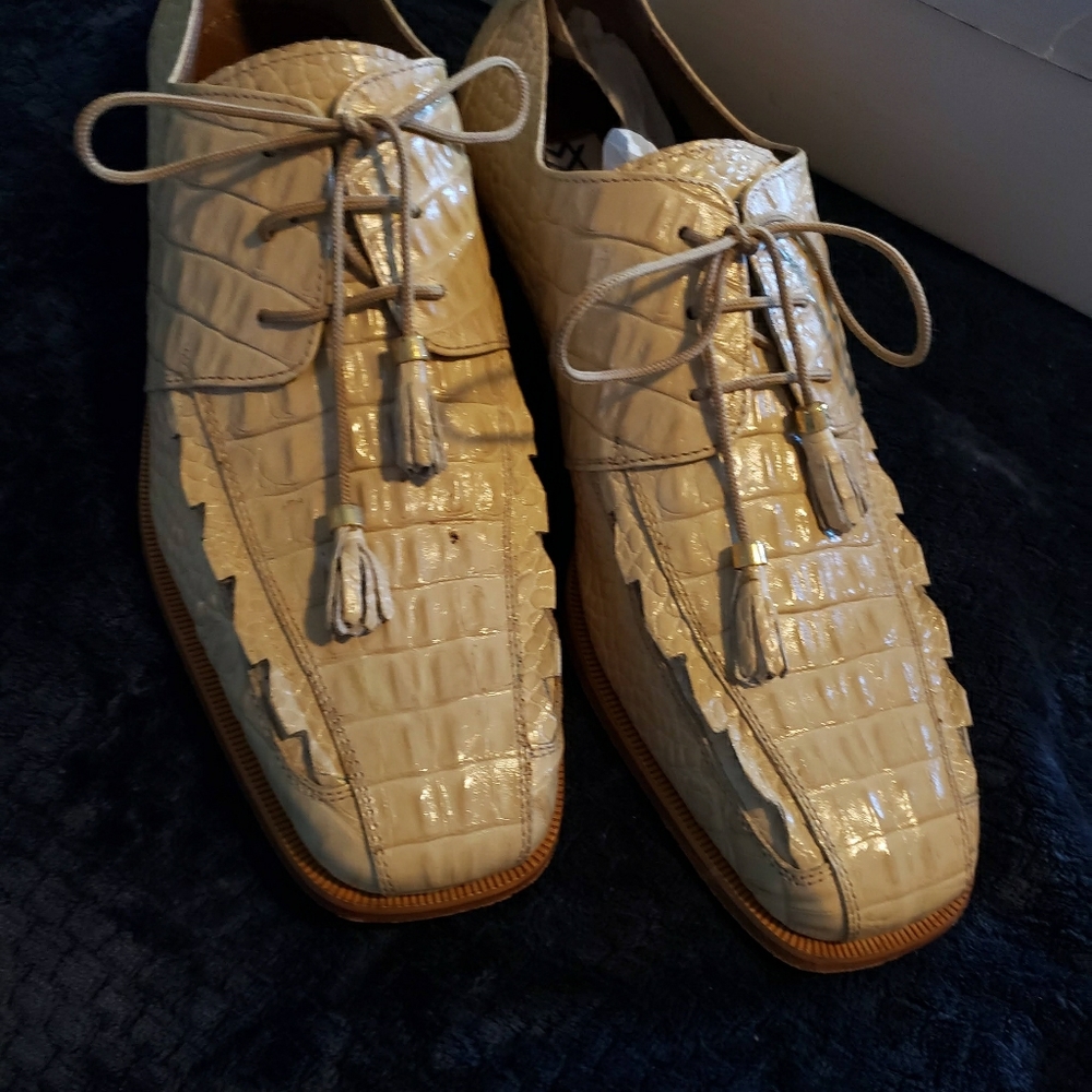 Mens Marco Vicci Leather Crocodile Dress Shoes
